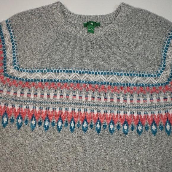 Fair Isle Knit Wool Alpaca Blend Crewneck Sweater Size XL Gray Pink Blue Preppy - Picture 6 of 11